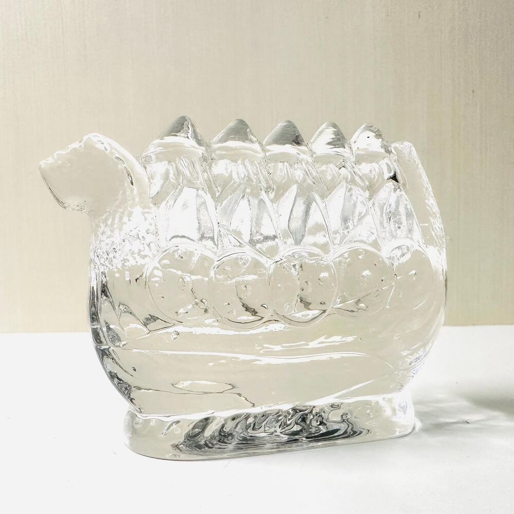 Vintage Art Glass Lindshammar Swedish Nordic Viking Ship Figurine Paperweight